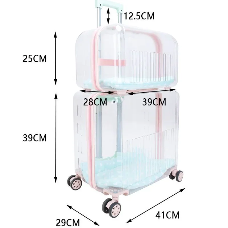 Large Cat Suitcase Transparent Carrier on Wheels Puppy Transport Box Backpack Cat\'s Accessories Move Pet Supplies Travel Product