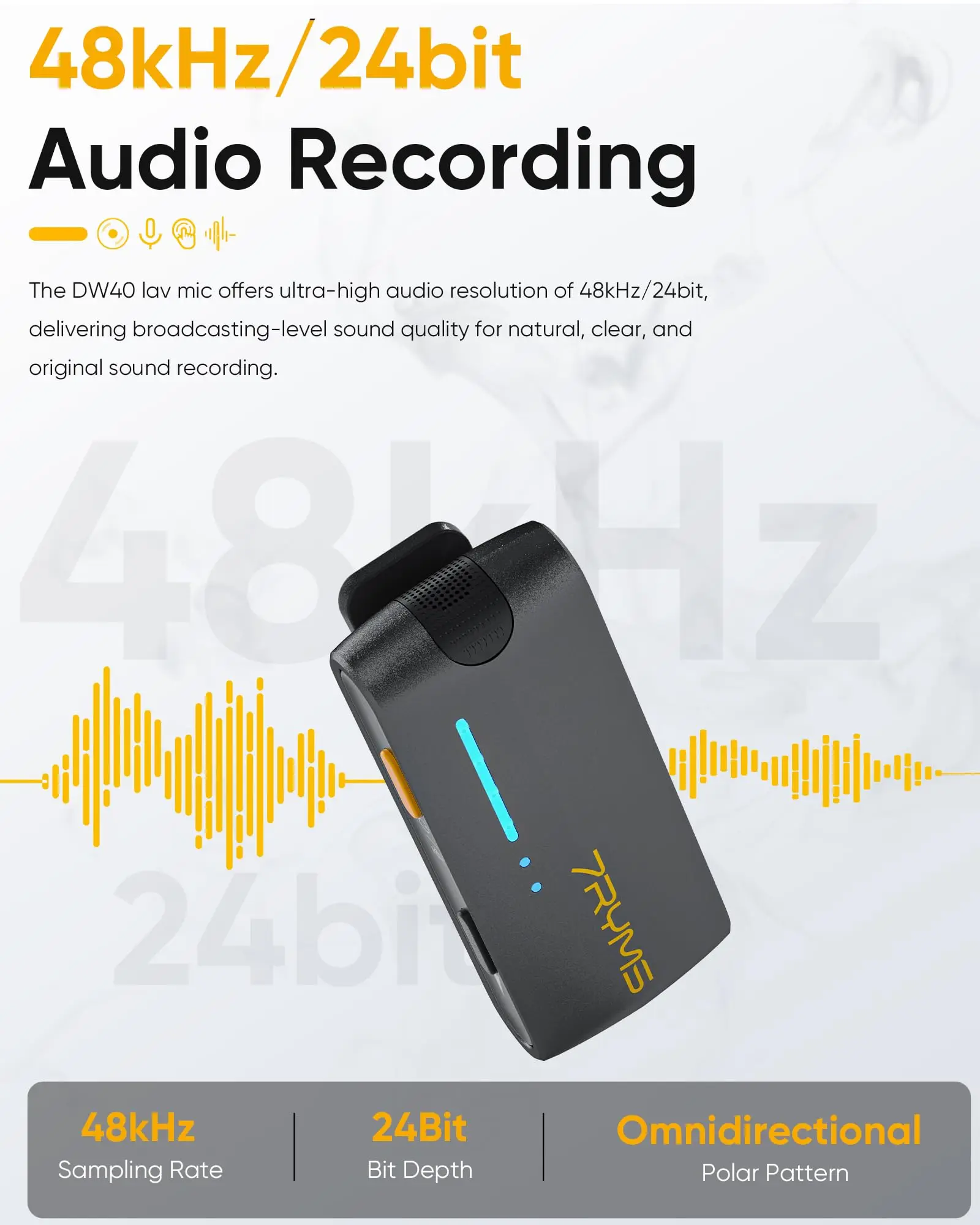 7Ryms iRay DW40 Wireless Lavalier Microphone with 4 Transmitters,48kHz/24bit Recording,AI Denoise for Camera,SmartPhone and PC