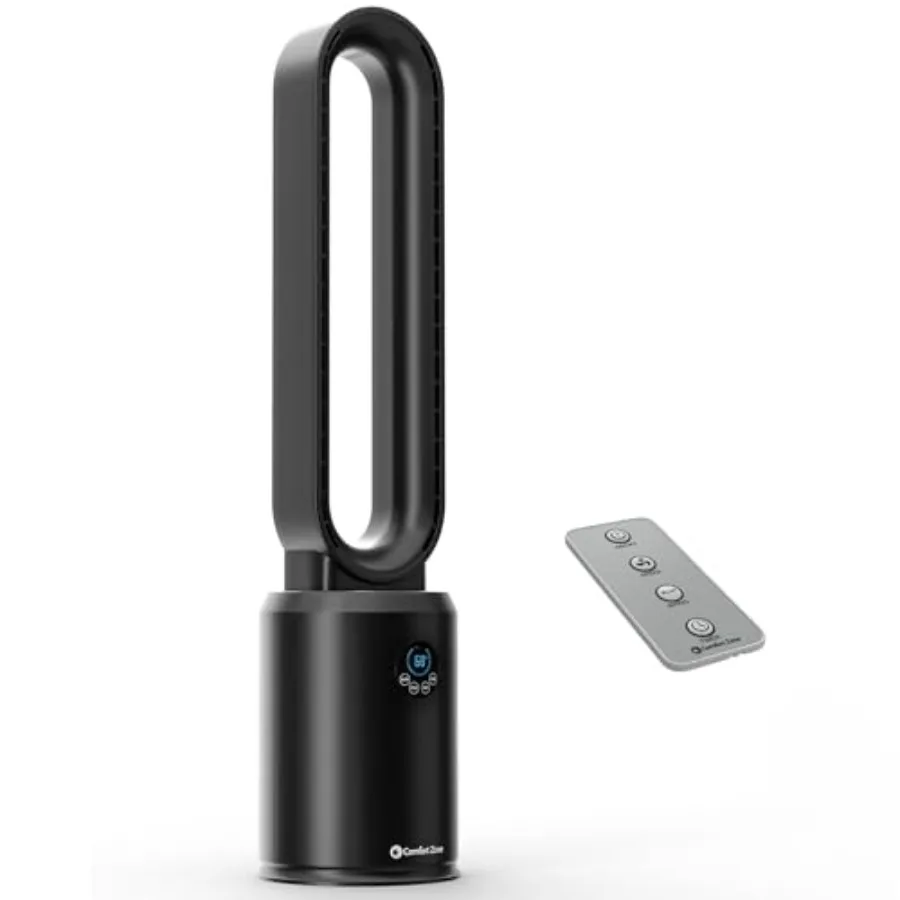 

40-Inch Bladeless Tower Fan for Bedroom Black ABS Plastic Quiet Operation, 9H Timer, Wide Oscillation, Turbocharged Airflow, Di