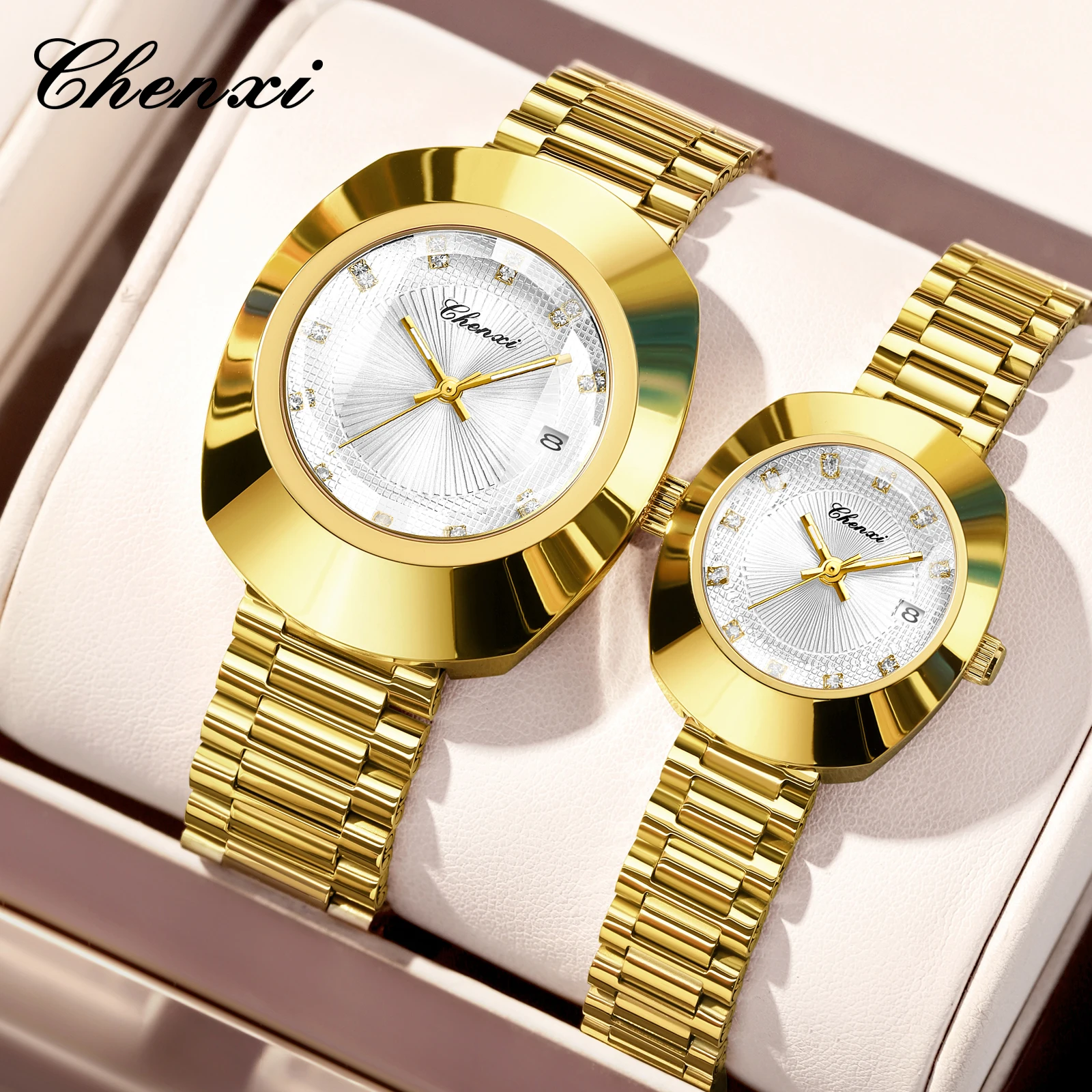 

CHENXI 1072 Couple Lovers Original Quartz Movement Brand Luxury Water Diamond Gold Casual Dress Banquet Oval Watch 2026