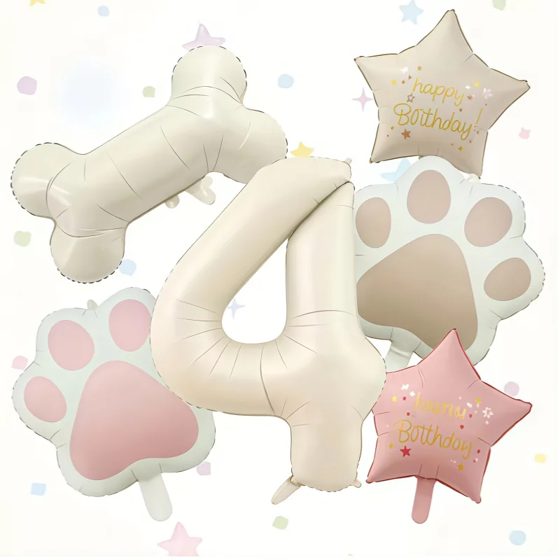 6 قطعة/المجموعة الحيوان باوتي الكلب القط باو الألومنيوم بالون 40 بوصة كريم الأبيض عدد 1-9 حفلة عيد ميلاد بالون للزينة استحمام الطفل