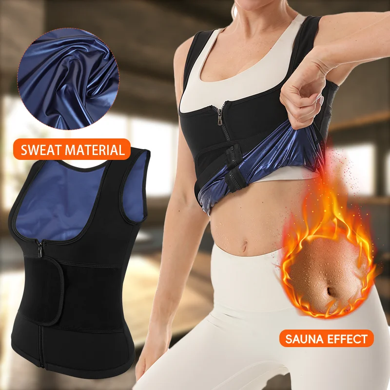 Women Sweat Sauna Body Shaper Underbust Shapewear Corset Waist Trainer Tank Top  Zipper Vest Workout Shirt Weight Loss Fitness