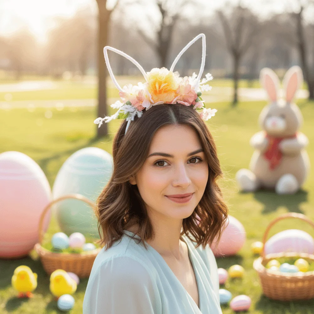 

Artificial Flower Easter Garland Forest Floral Rabbit Ears Headband Photography Props Headpiece Bunny Ears Hair Hoop