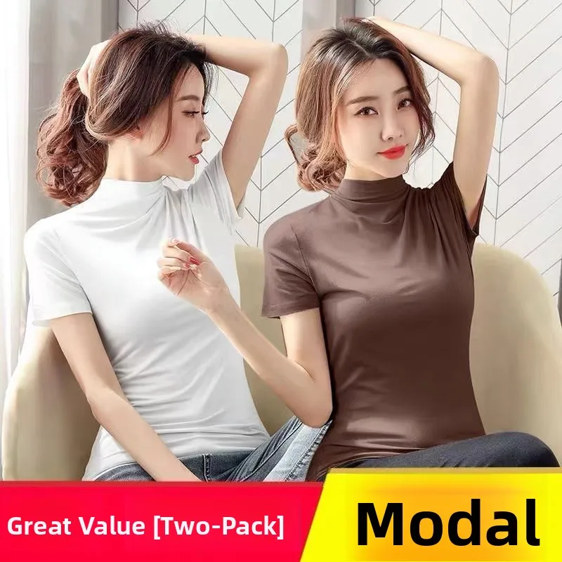 

Women's Slim Fit Modal ort Sve T-irt f High Collar Pure Color Base irt Summer New Sle Commute Korean Version