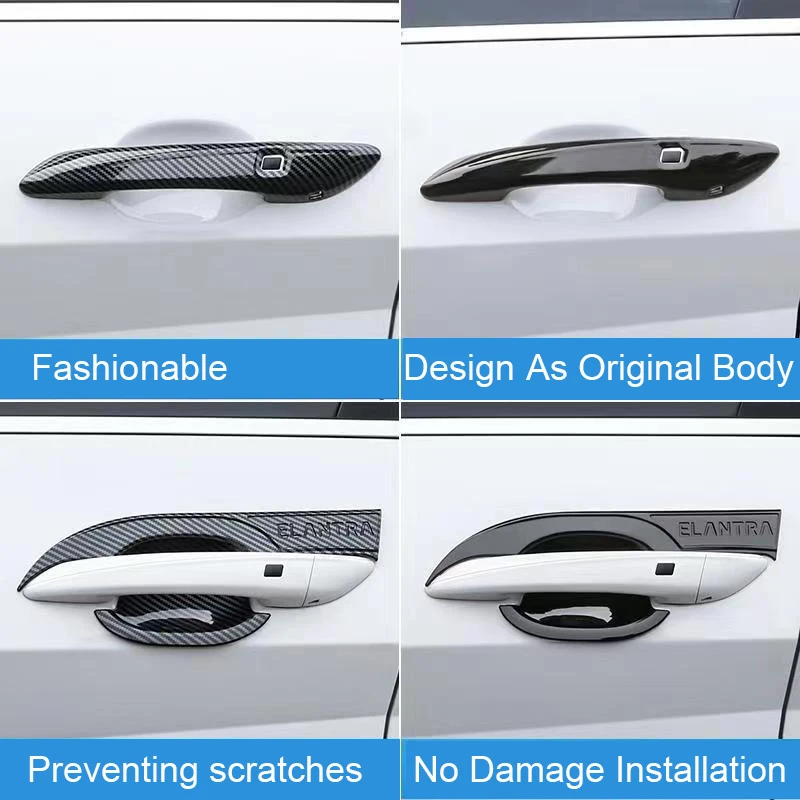 Carbon Fiber Stickers Door Bowl Holder Handle Frame Cover Trims For Hyundai Elantra 2021-2023 Car Exterior Accessories