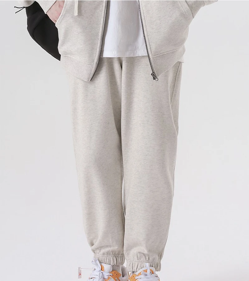 330g Mens Plus Size Heavy Cotton Sweatpants Solid Brown Garment Dyed Casual Trousers Quality High Knitted Jogger Pocket Pants