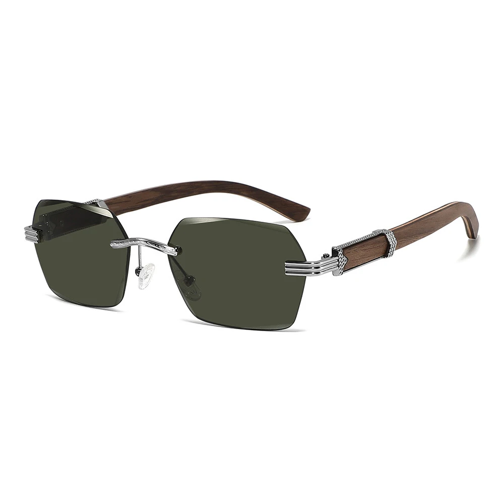 Men's New Design Wood Sunglasses Rimless with Metal Decoration High Quality Sun Glasses