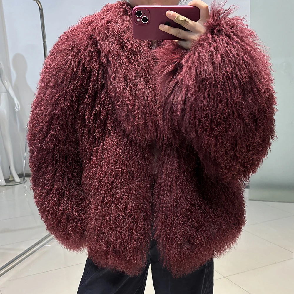 YOLOAgain 2025 Winter Warm Women's Real Mongolia Sheep Fur Jacket Plus Size 8XL Sheep Fur Coat