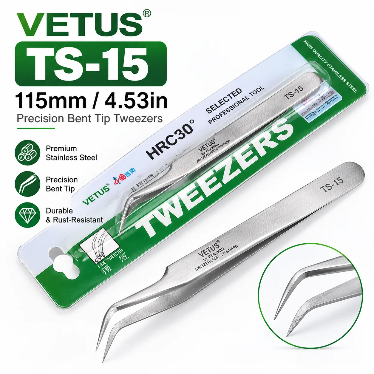 1 Stück TS-15 Vetus Pinzette Pinzas Edelstahl Präzisionspinzette Herramientas Elektriker Handwerkzeuge – Detail 6