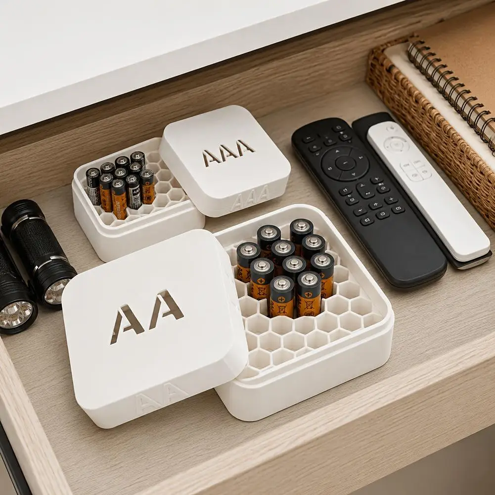 27-Fach-Aufbewahrungsbox für AA- und AAA-Batterien, Wabenförmiger Batterie-Organizer, Tragbarer Staubdichter Behälter mit Schutzdeckel – Detail 9
