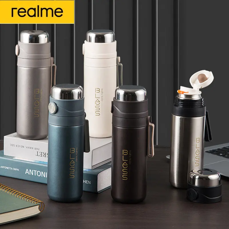 realme Insulated Cup All Steel Large Capacity 304Water Bottle Keeps Cold Heat Bouncing Double Drink Water Thermos For Children