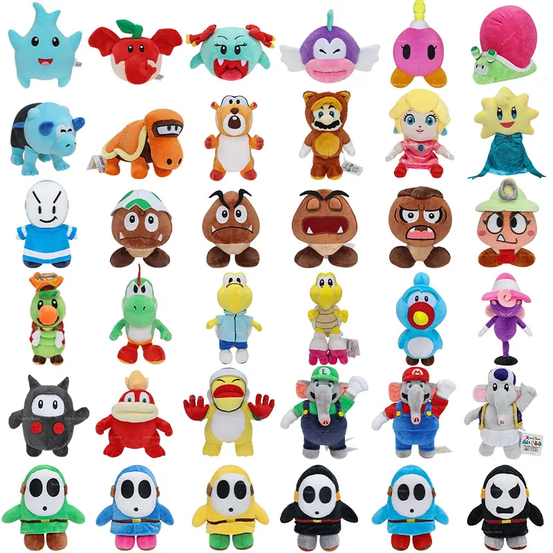 Hot Game Cartoon Plush Mario Cheep Chomp Lady Bow Blue Black Shy Guy Yoshi Kid Goombella Doll Cute Soft Stuffed Toys Xmas Gift