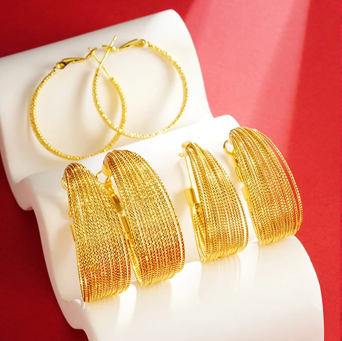 

18k Gold Color Multi Layered Exaggerated Large Earrings for Women Birthday Wedding Engagement Fine Jewelry Gifts