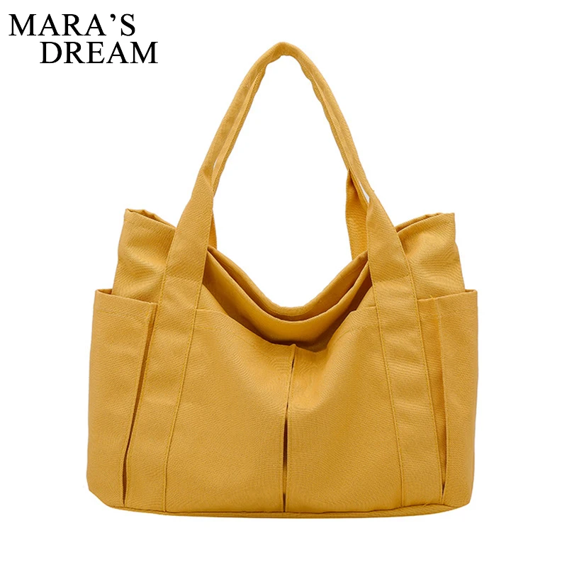 Mara Dream Women Canvas Shopping Bag Solid Color Female Cotton Cloth Shoulder Bag Eco Handbag Tote Reusable Grocery Shopper Bag