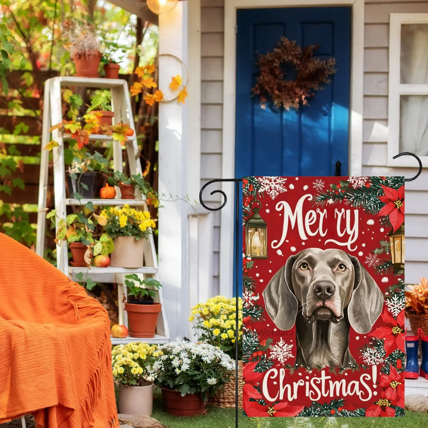 Wordatu Merry Christmas House Flags 12x18 Double Weimaraner Garden Flag Large Christmas Yard Flags for Outside Garden Flags  uui