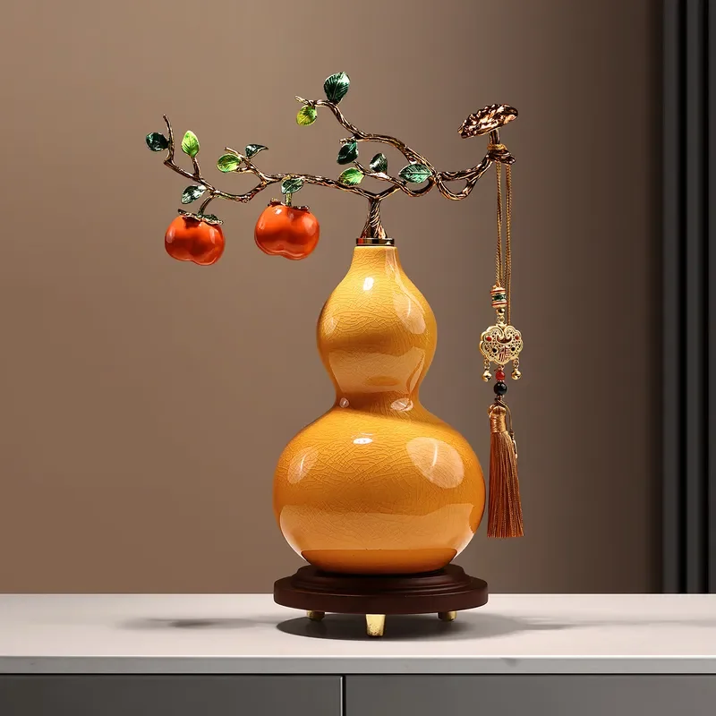 Chinese Ruyi Persimmon Gourd Ornament for Living Room Entrance TV Cabinet New Home Decoration Feng Shui Good Luck Charm