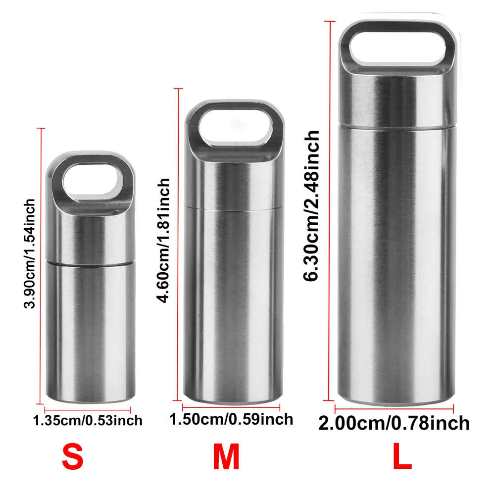 Stainless Steel S M L Pill Storage Box With Keychain Seal Rings Camping Firstaid Pendant Mini Medicine Case Waterproof Portable