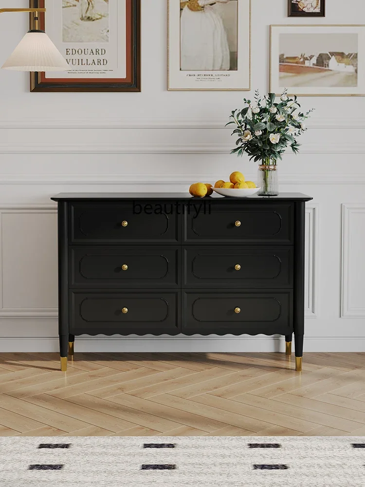 

zxqFrench Retro Nine-Drawer Cabinet Solid Wood Chest of Six Drawers Master Bedroom Locker of Bed End Black Chest of Drawer