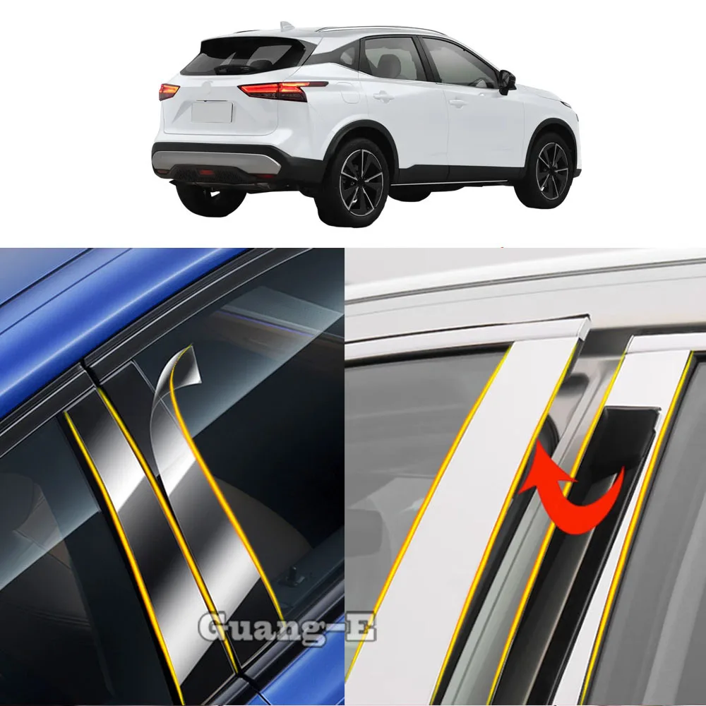 

Накладки на стойки дверей (зеркала) из ТПУ/глянцевого пластика для Nissan Qashqai J12 2022-2024, молдинги на окна, декоративные наклейки, аксессуары, 6 шт.