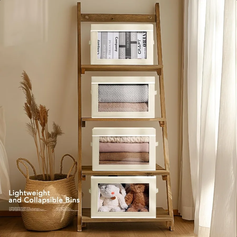 صناديق تخزين مع أغطية 3 عبوات من صناديق تخزين النوافذ الشفافة من القماش صناديق تخزين قابلة للطي مع أغطية منظم خزانة الكتان لـ C