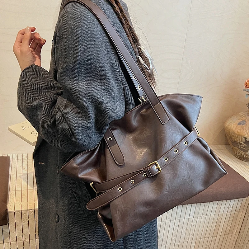 

Женские сумки из искусственной кожи большой емкости, повседневные женские сумки через плечо для женщин, новая модная сумка для покупок с поясом