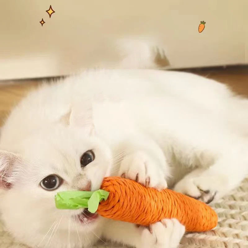 Pet Carrot Sound Toy Paper Rope Wear Resistant Chew Toy Teeth Grinding Claw Scratcher Indoor Interactive Playing Cat Toy