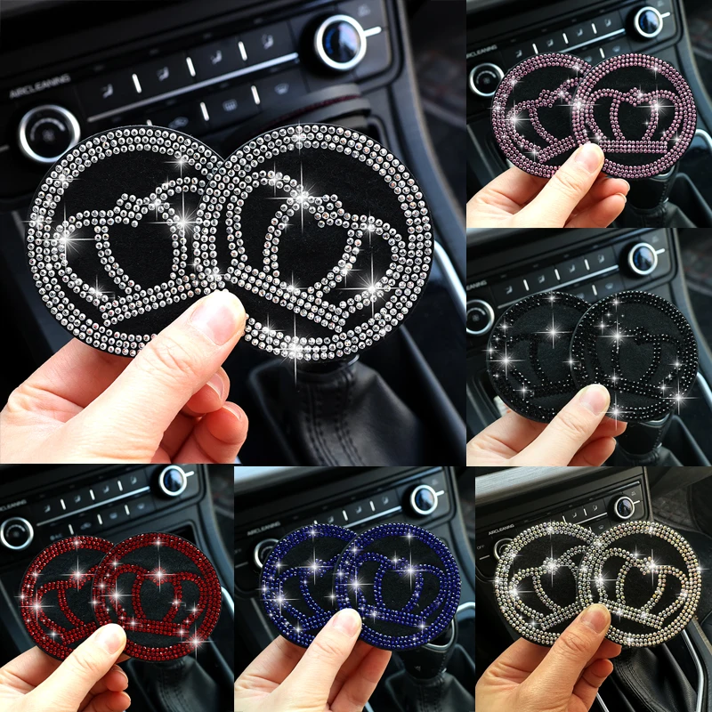 2pcs Water cup mat Crown pattern Grid Car Coasters Soft Rubber Artificial Diamond Non Slip Creative Cup Holder Coaster