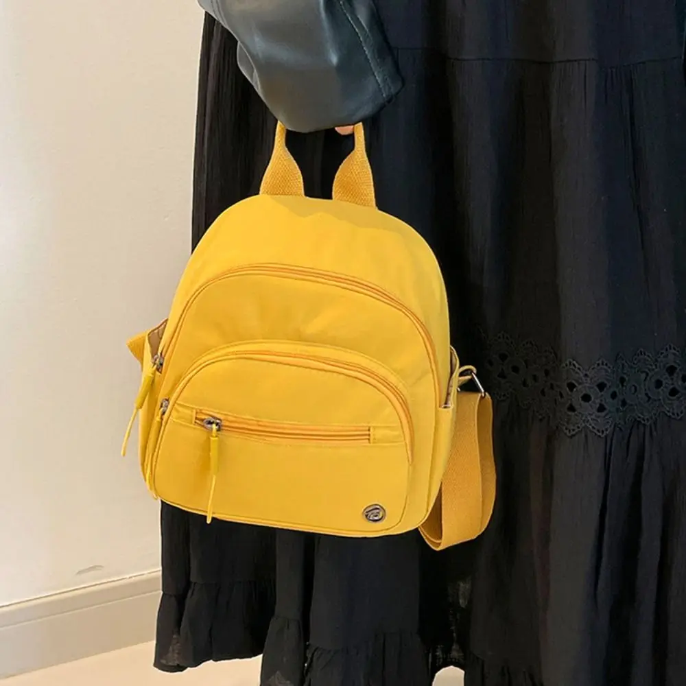 

Portable Women Nylon Backpack Solid Color Waterproof Multipockets Casual Backpack Fashionable Lightweight