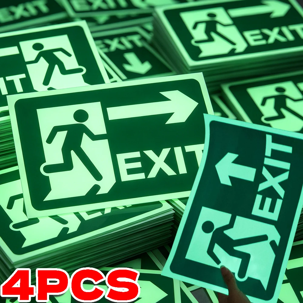 Glow in Dark Exit Signs Adhesive PVC Wall Decal Emergency Fire Evacuation Directional Night Visibility Signage Security Stickers