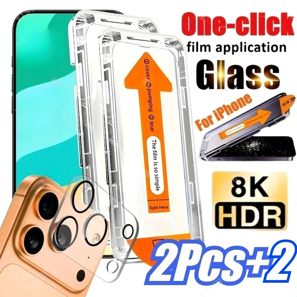 

2Pcs High HD Full Screen Protector For iPhone 17 16 15 14 Pro Max 17 Air 16e 13 12 11 Pro 15 14 Plus With 2Pcs Camera Lens Glass