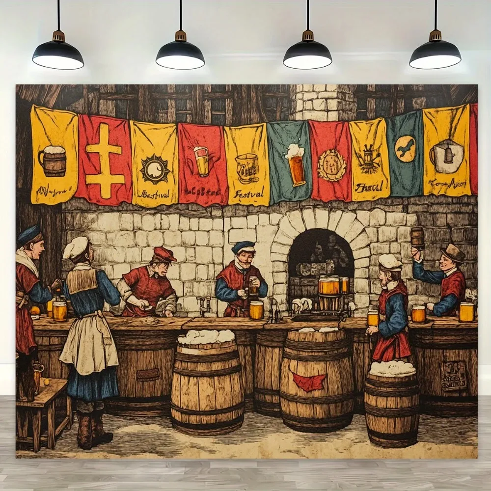 Escena de Taberna del Festival de la Cerveza Rural, Fondo Temático de Reenactment Histórico, Reunión de Adultos, Decoración del Hogar, Fondo para Fotografía