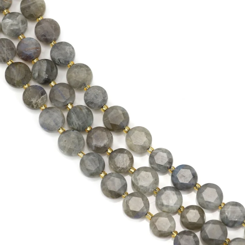 

Labradorite Beads Strand Faceted Flat Round 8mm Natural Semiprecious Stone For Jewelry Making DIY Bracelet Earrings