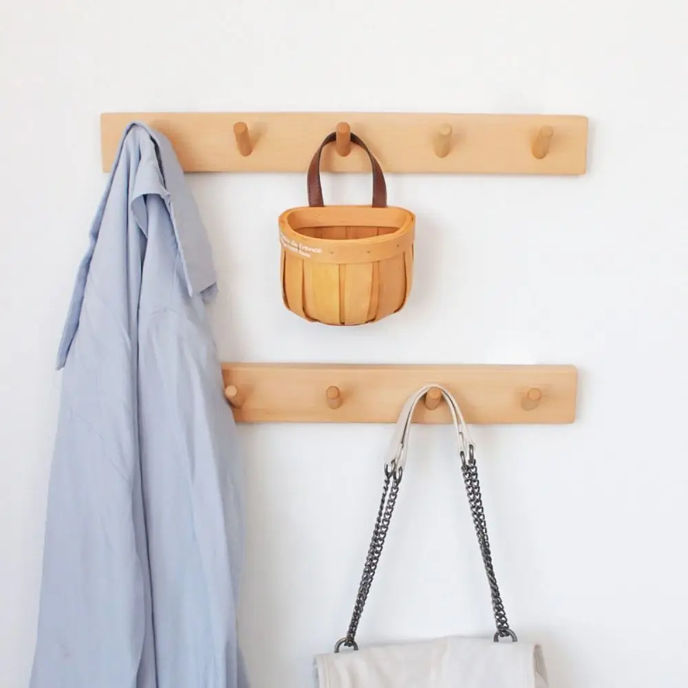 

4/5/6/7 Hooks Key Hook Rack Wooden Creative Door Back Clothes Hook Wall Mounted Space Saving Sundries Storage Hook