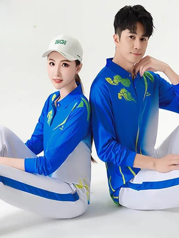 JinGuan 新型クラウド柄ロングスリーブTシャツ スポーツフィット ランニングアップ オペレーションスクエアダンスTシャツ