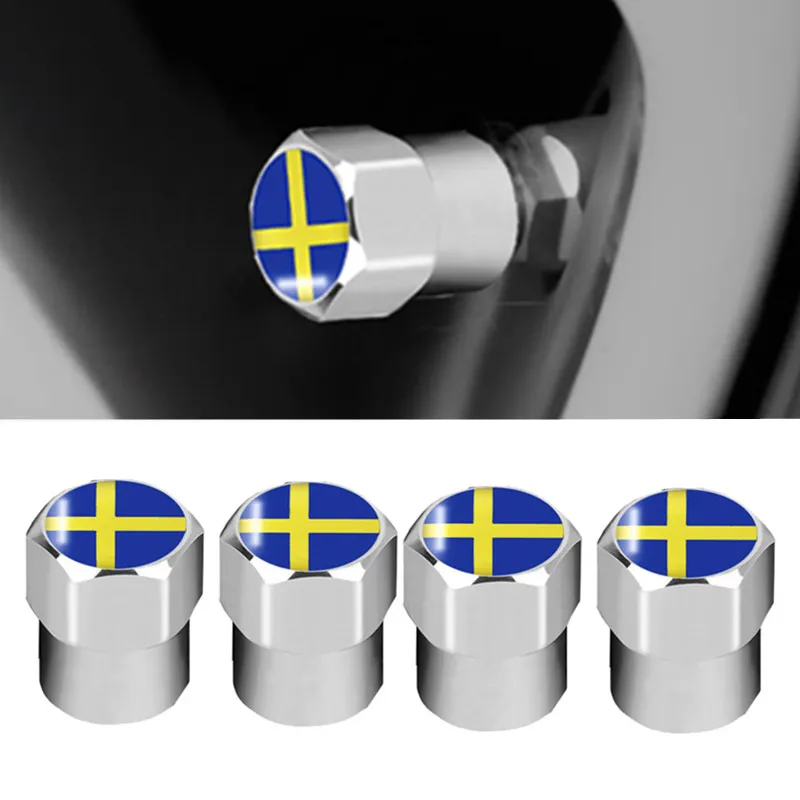 4pcs Car Tire Valve Cap Sweden Flag Emblem Wheel Tire Valves Tyre Air Caps Case for Volvo V70 V60 V40 XC60 S60 Decor Universal