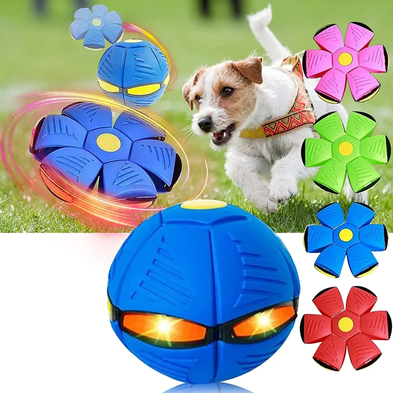 Pet Dog Toy Magic Flying Saucer Ball Durable Soft Rubber Interactive Throwing Ball for Small Medium Large Dogs Kids Toy Gift