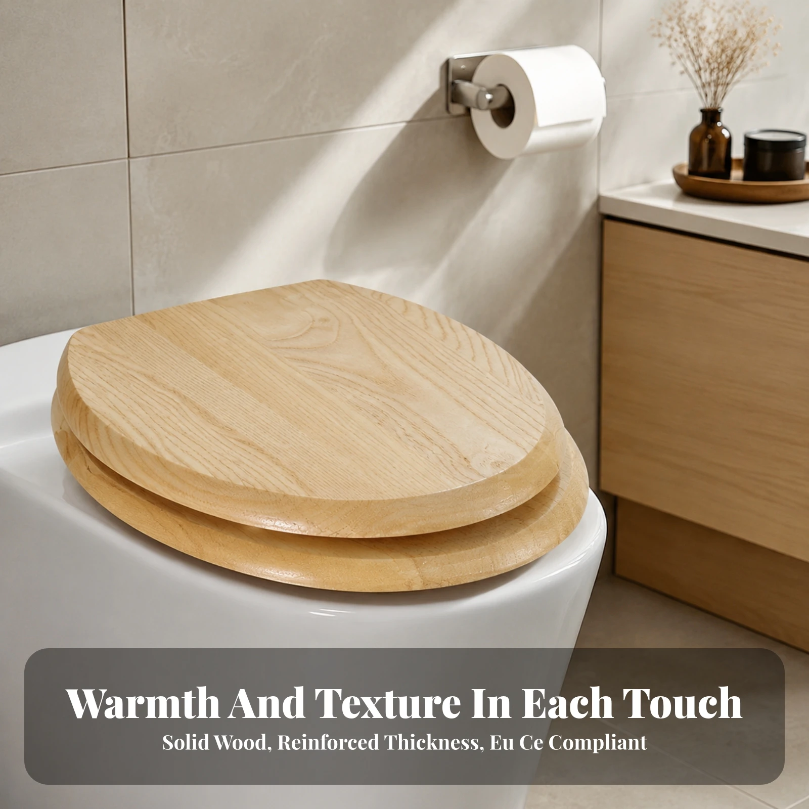Wooden Toilet Seat Solid Wood V-Shaped Toilet Seat Easy to Install Sturdy for Homeowners, Bathroom, Apartment
