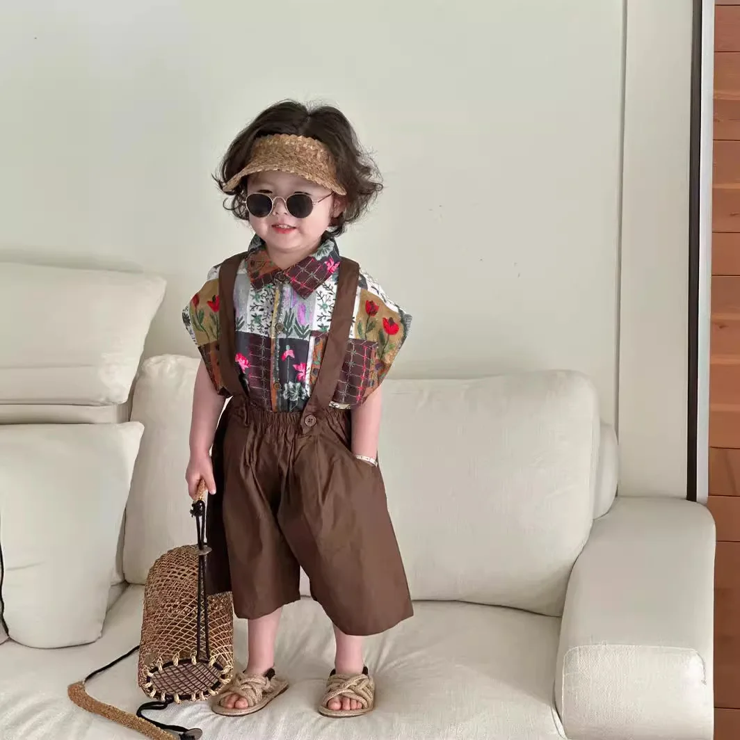 

Childrens Set 2024 Summer New Korean Casual Fashion Printed Shirt and Pants Two Piece Lightweight and Cool Loose Set for Outdoor