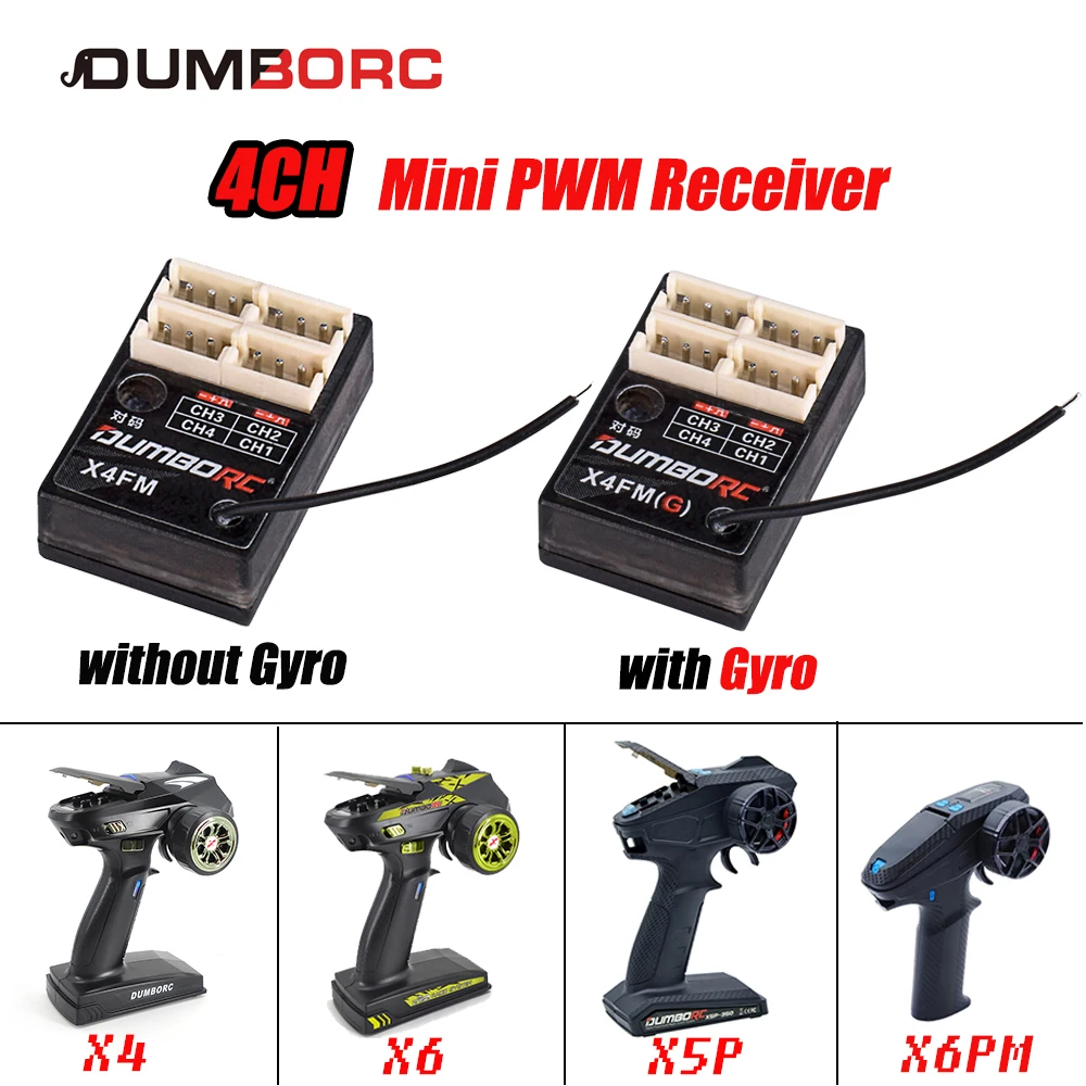 

DumboRC X4FM X4FMG Gyro Mini Receiver 4CH PWM for Dumbo X6 X6PM X5P X4 RC Transmitter Remote Controller DIY Drifting Car Boat