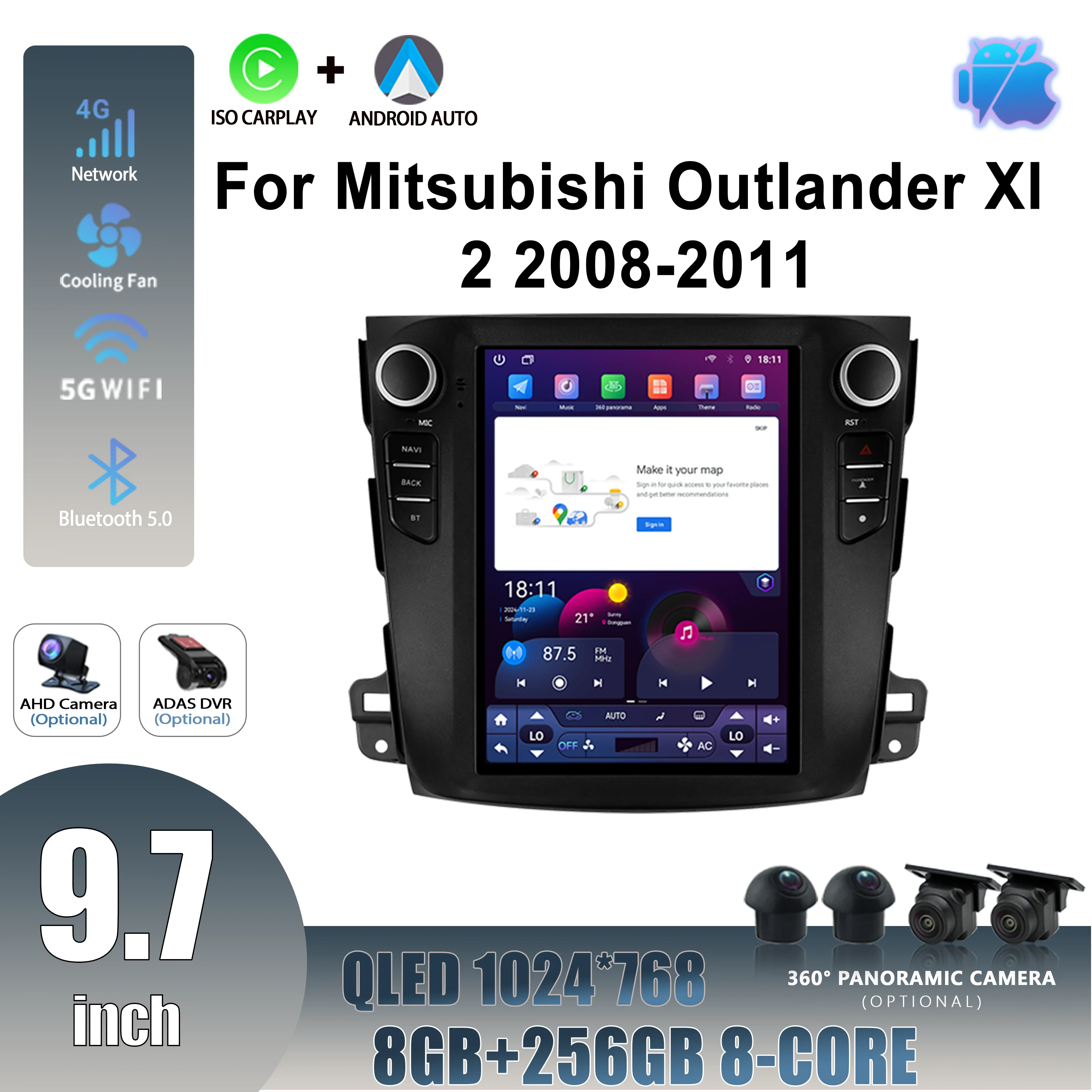 

For Mitsubishi Outlander Xl 2 2008-2011 Android 14 Car Radio Multimedia Intelligent Wireless Apple Carplay Touch Screen 9.7inch