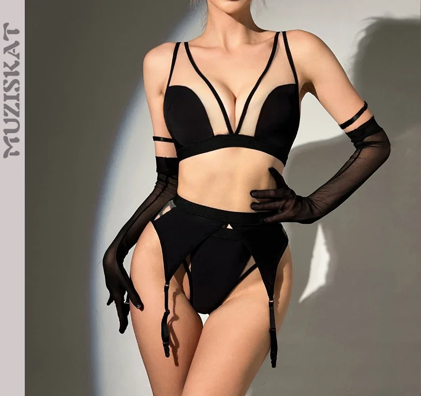 

MUZISKAT 2023 Hot Selling Explosive Models Sexy Lingerie See-Through Mesh Splicing Erotic Gloves Set Of Four