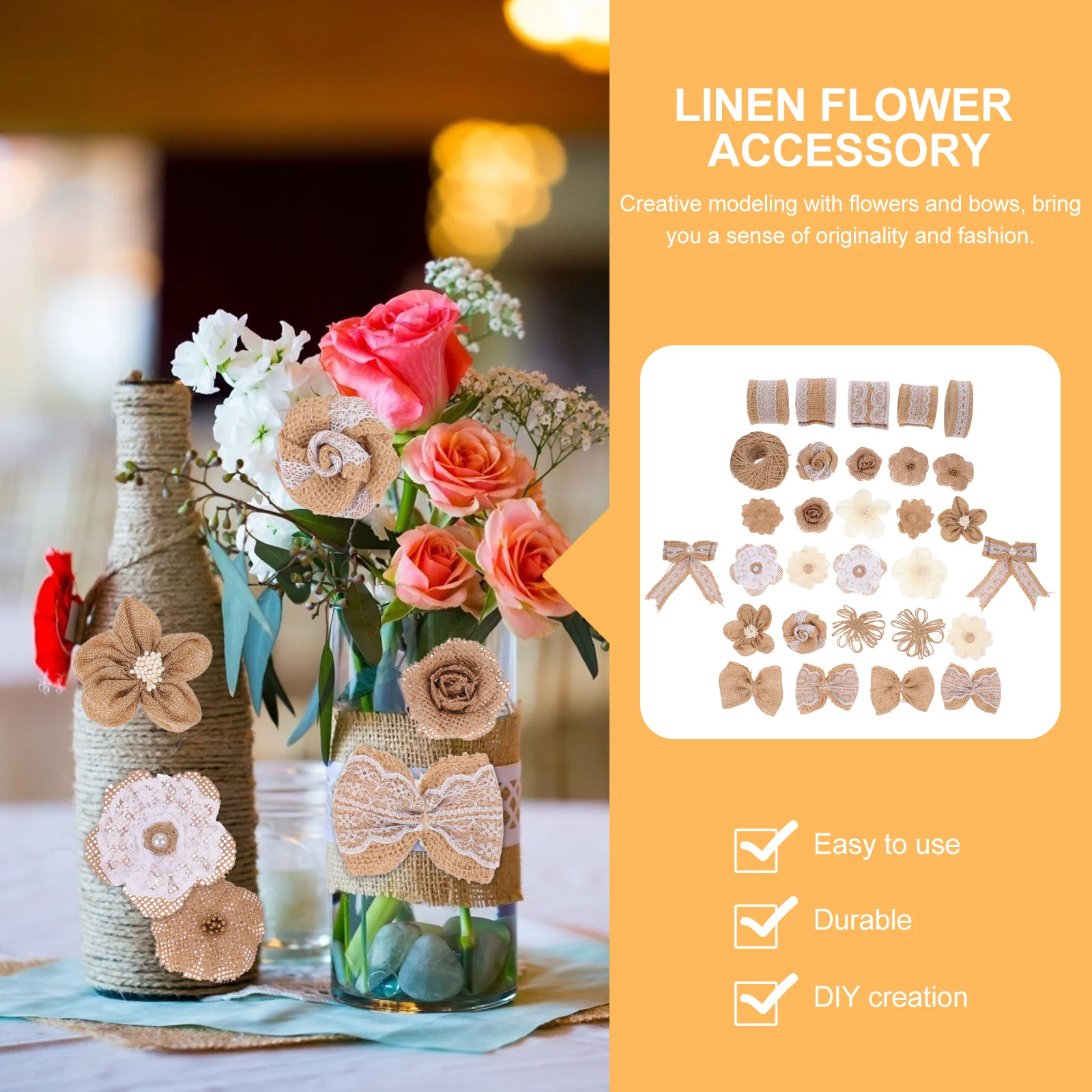 

30Pcs Linen Flower Bow Accessories Creative Wedding Party Decoration DIY Linen Party Decor for Crafts DIY Flower Decor