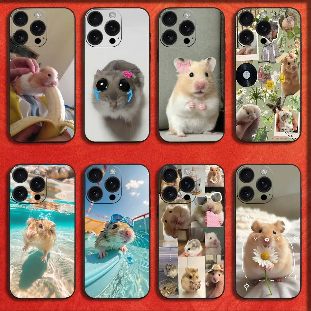

Phone Case For iPhone 16,15,14,13,12,11,Pro,XS,Max,XR,Plus,E,Mini Black Cute Funny Hamster Mouse Shockproof Cover