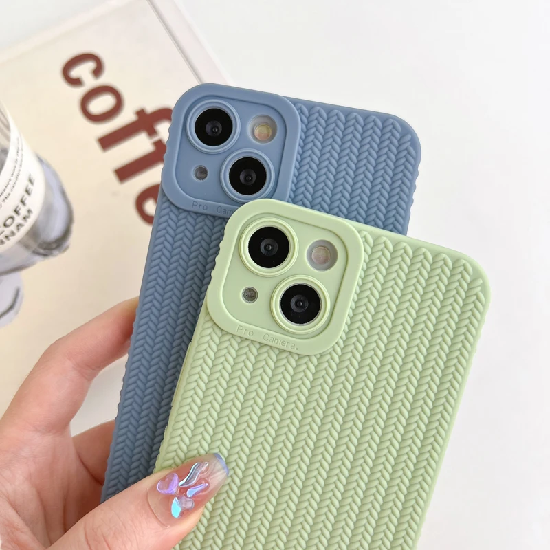 Solid Color Braided Pattern Phone Case For iPhone 14 13 12 11 Pro Max X XR XS Max 7 8 Plus 14Plus Shockproof Soft TPU Back Cover