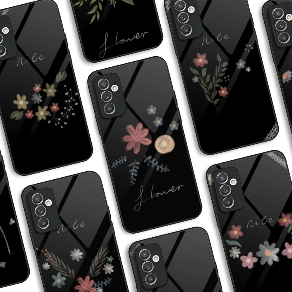 Beautiful Flower Phone Case Glass For Samsung Galaxy S24 S21 S22 S23 S20 Ultra Fe Plus A34 A54 A24 A52 A53 M54 Cover