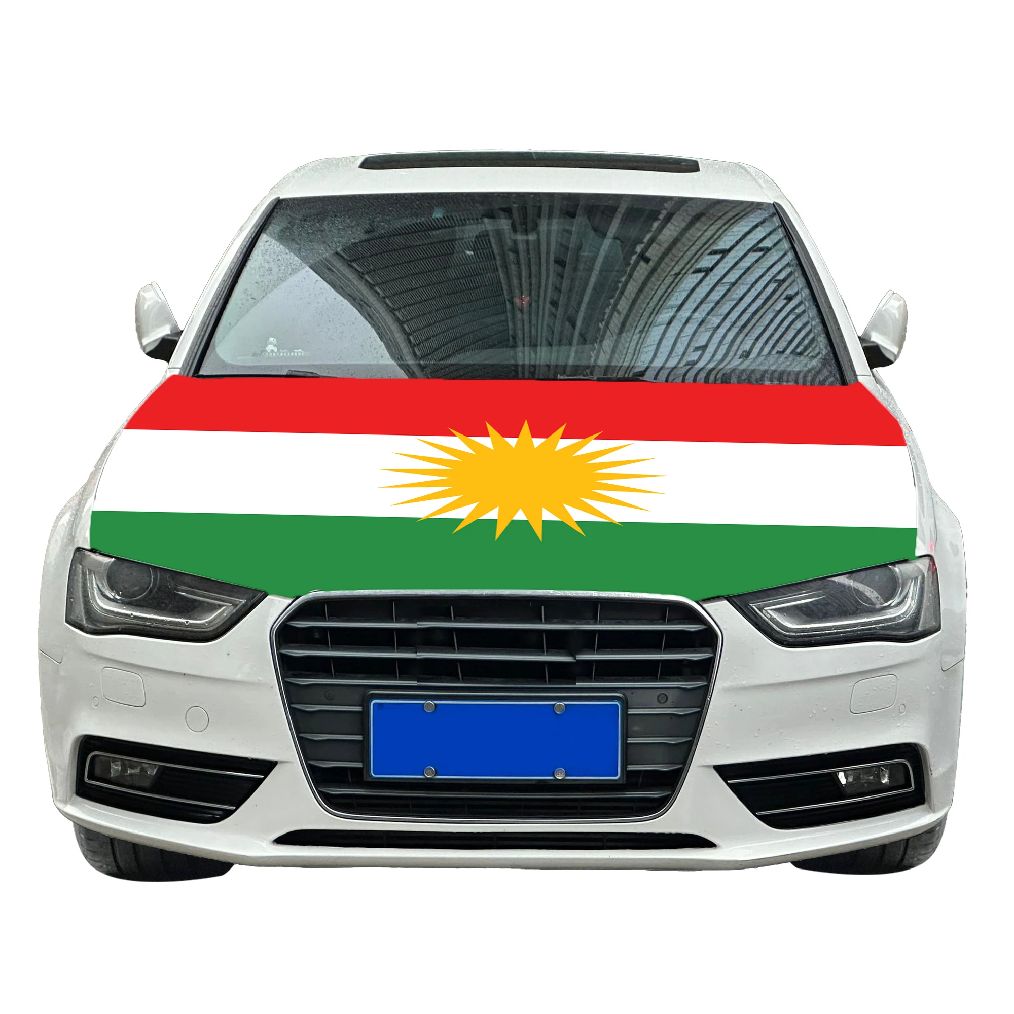 Kurdistan Car Hood Cover Flag  Universal Size Elastic Polyester 120x150cm for Car Decor