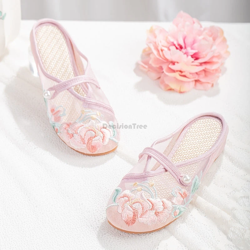 2024 new inner height mesh slippers old beijing comfortable breathable soft shoes chinese traditional handmade embroidered shoes