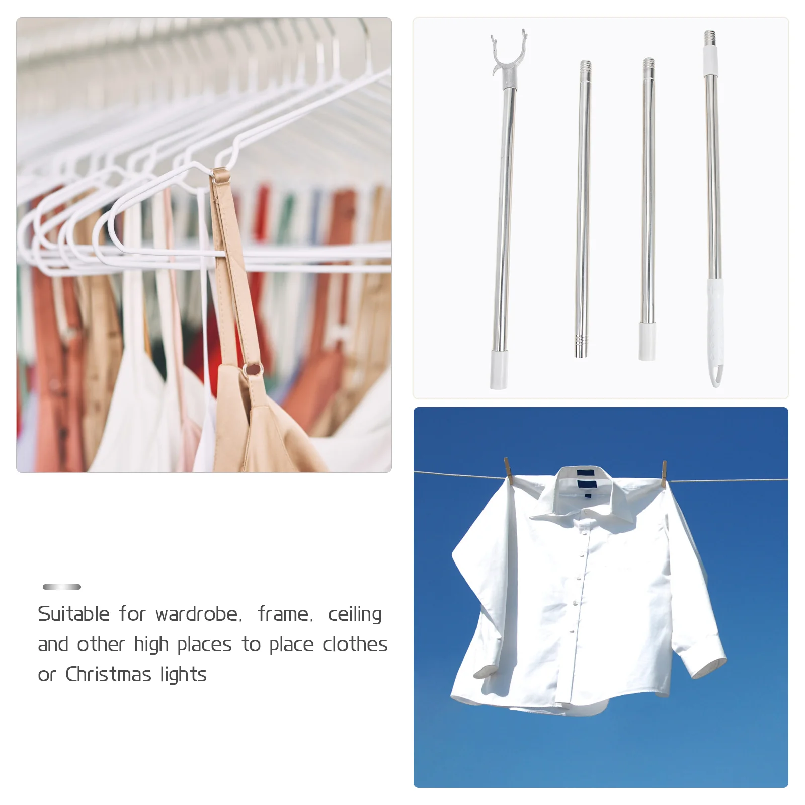 Pole Clothes Closet Rod Hook Reach Drying Bathroom Must Haves Reacher Stick Clothesline Clothing Extendable Garment Hanger