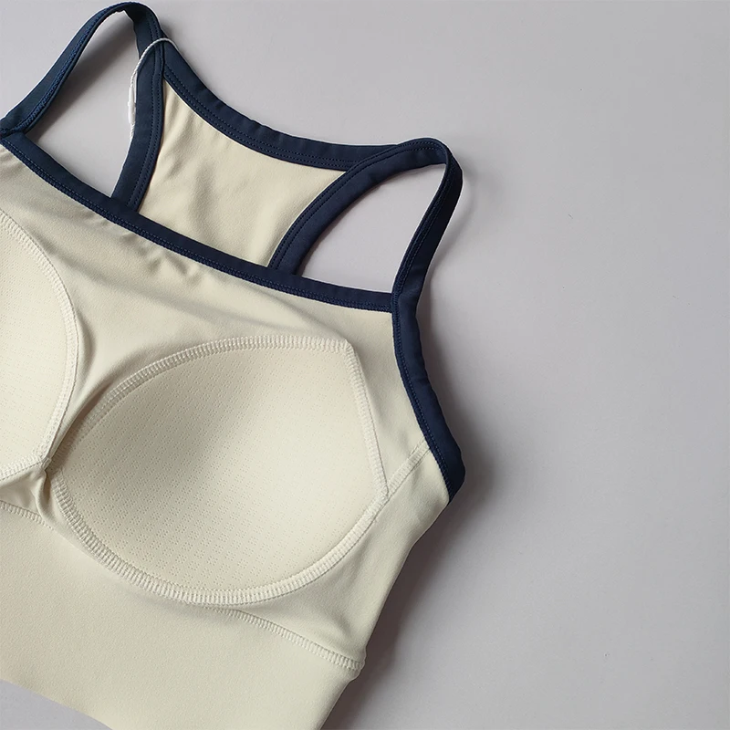 Contrasting Color Integrated Fixed Cup Yoga Underwear Gathering Shock-proof Slimming Sports Vest Running Pilates Training Bra image 2