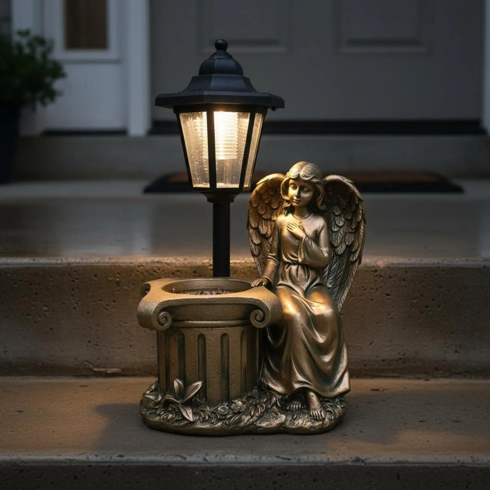 Solar Angel Statue Flower Pot Design Angel Planter Light Fairy Statue LED Lights Outdoor Decor Weather Resistant for Yard, Porch